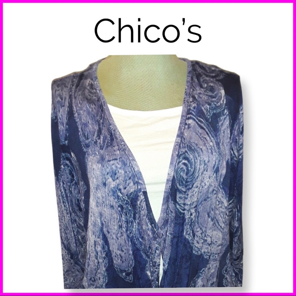 Chico’s Boho-chic white, blue & purple tunic